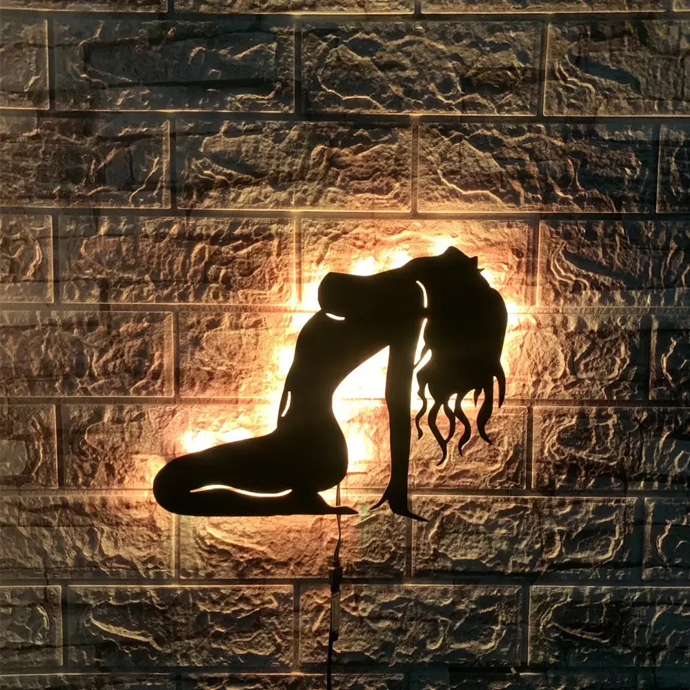 Black metal silhouette anime luminous led wall lamp shaped like a woman in yoga pose for custom atmosphere light