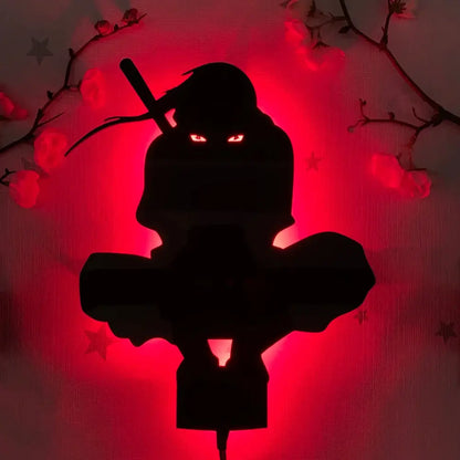 Black silhouette ninja anime luminous led wall lamp with glowing red eyes and sword for custom atmosphere lighting