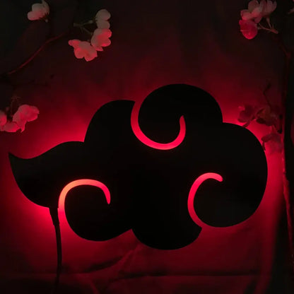 Black cloud-shaped anime luminous led wall lamp with glowing red neon edges for custom atmosphere lighting