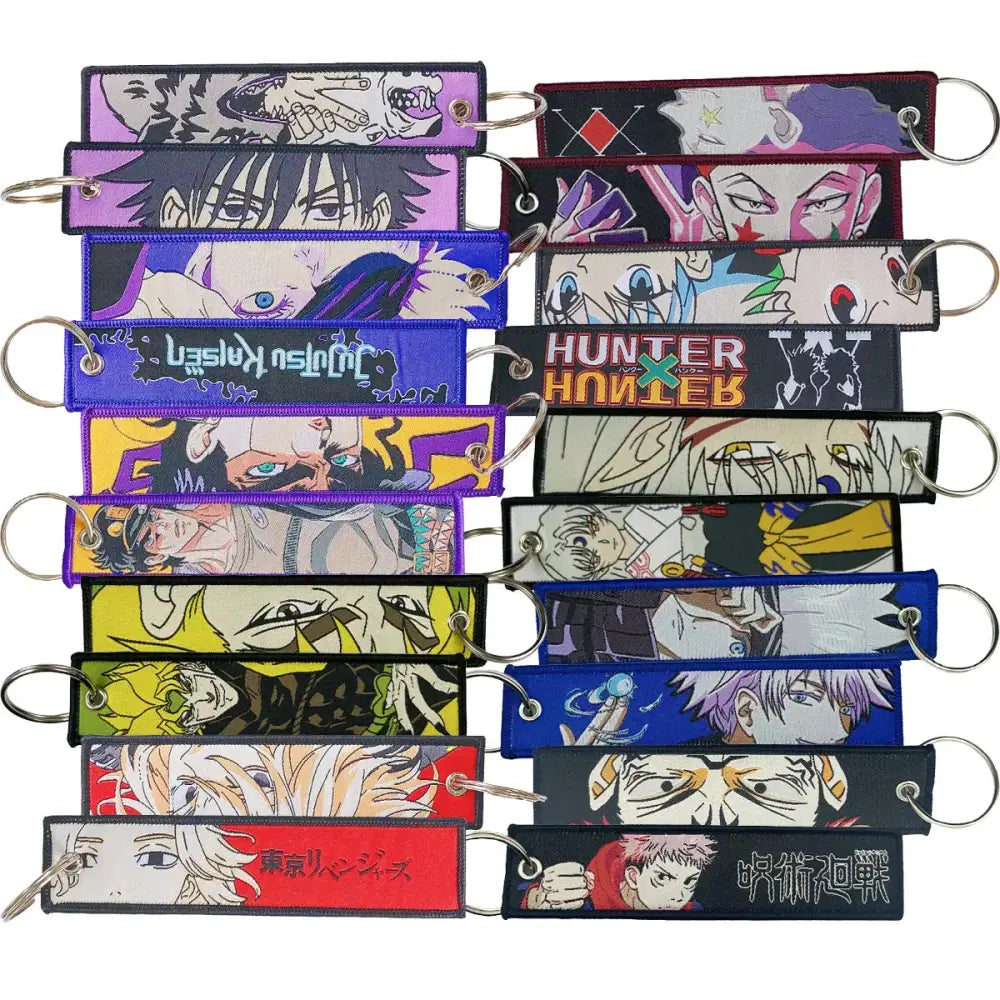 Colorful anime manga badge holder lanyard with embroidered jujutsu kaisen and hunter x hunter usb pendant designs
