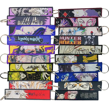 Colorful anime manga badge holder lanyard with embroidered jujutsu kaisen and hunter x hunter usb pendant designs