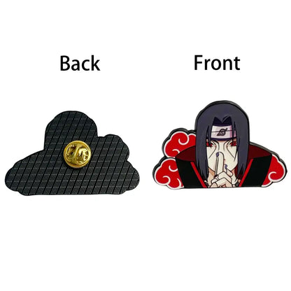 Black and red enamel pin featuring itachi uchiha from naruto manga enamel pin brooch badge for backpacks
