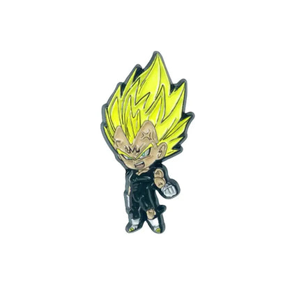 Chibi-style vegeta super saiyan enamel pin with yellow hair black battle suit white gloves manga enamel pin badge