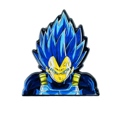 Blue and yellow super saiyan vegeta enamel pin with gold armor and detailed face manga enamel pin brooch badge for backpacks