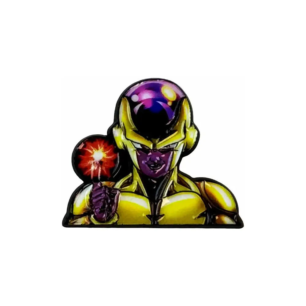 Golden and purple frieza manga enamel pin with red energy blast for backpack brooch badge collectible accessory