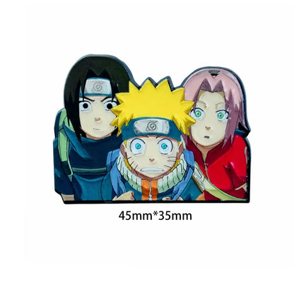 Anime manga enamel pin featuring vibrant naruto sasuke and sakura character designs with a glossy brooch badge finish