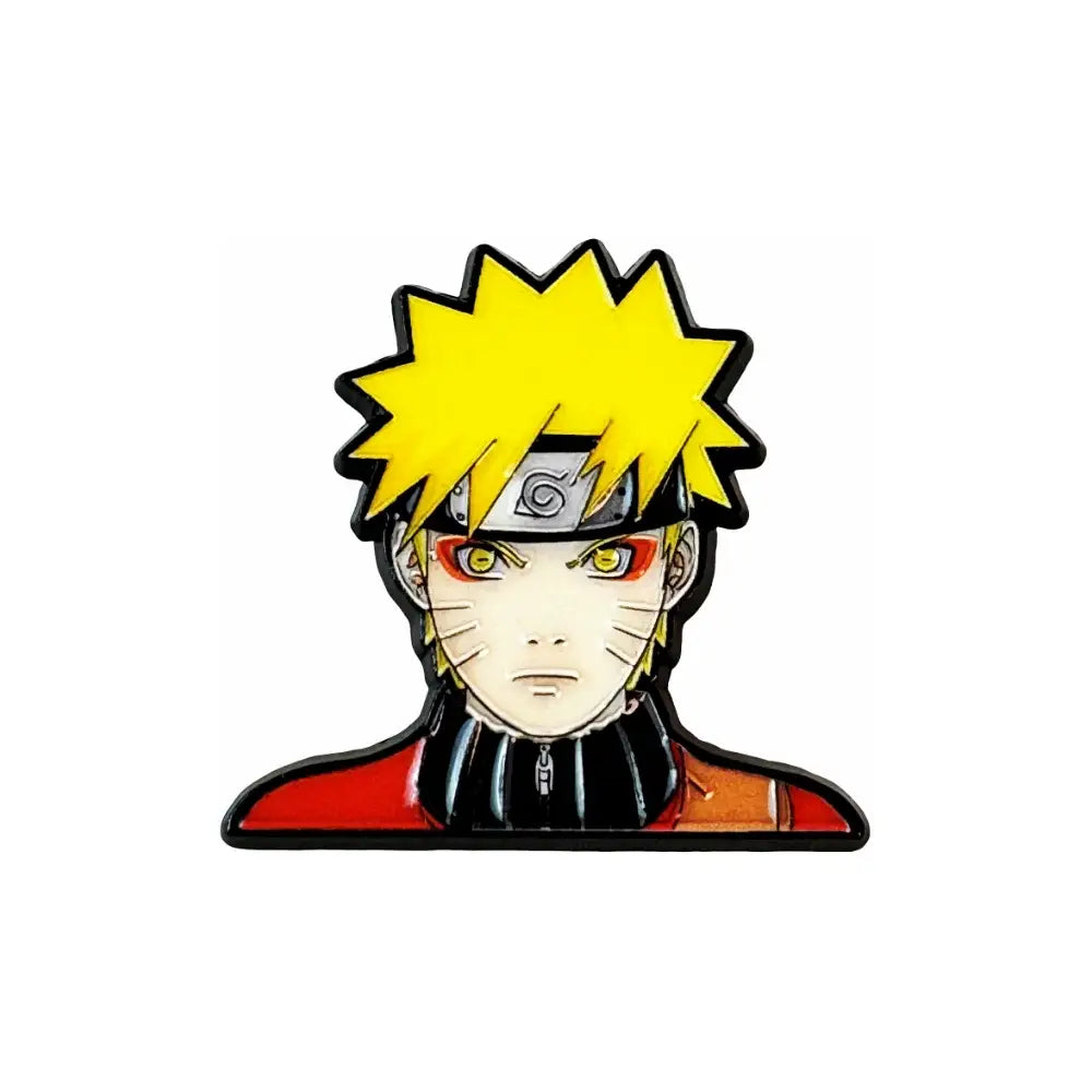 Yellow spiky-haired naruto manga enamel pin with red eyes and uzumaki headband brooch badge for backpacks