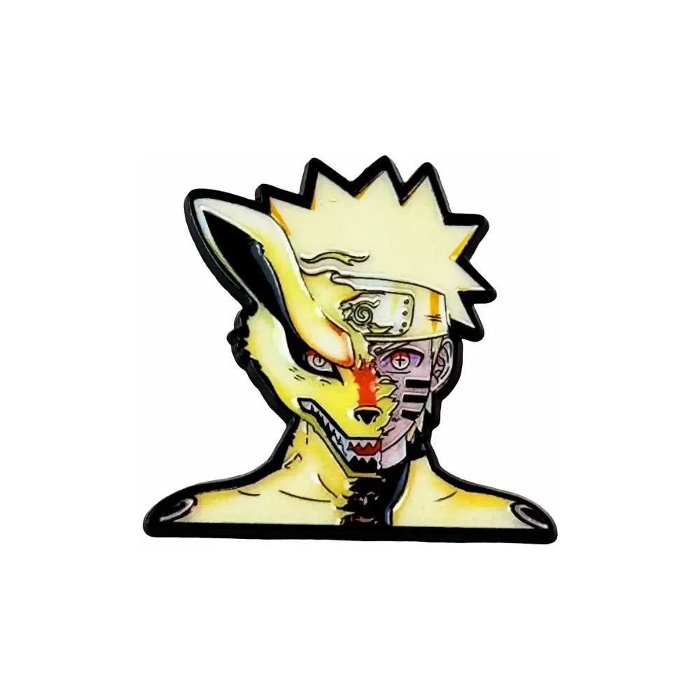 Yellow and black manga enamel pin featuring a half-furred character with spiky hair and red face markings