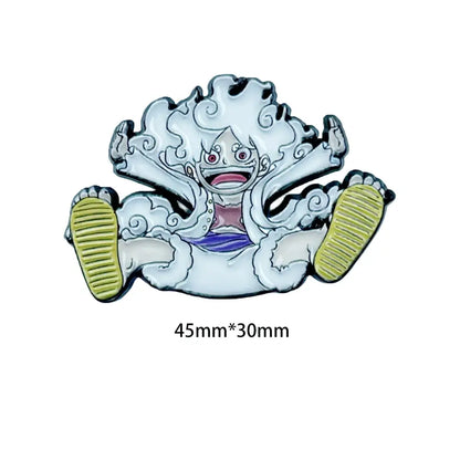 Metallic enamel pin featuring a cartoon character with white cloud hair and green soles manga enamel pin brooch badge