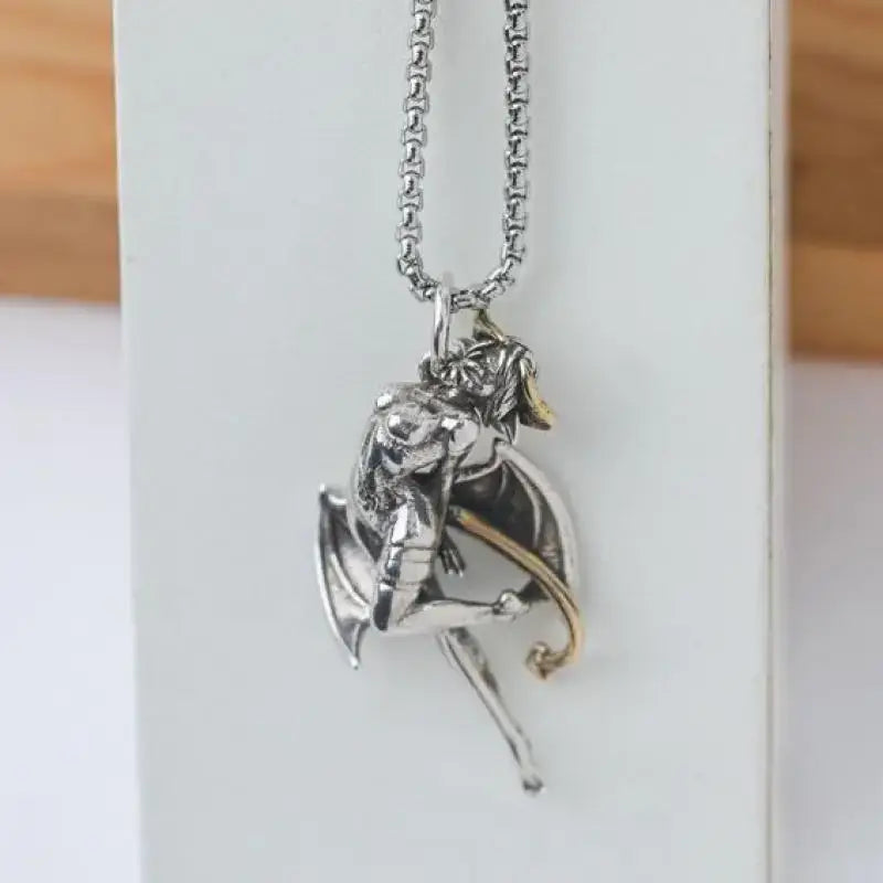 Silver and gold-toned anime mecha girl pendant necklace with intricate detailing in a punk style silver pendant necklace