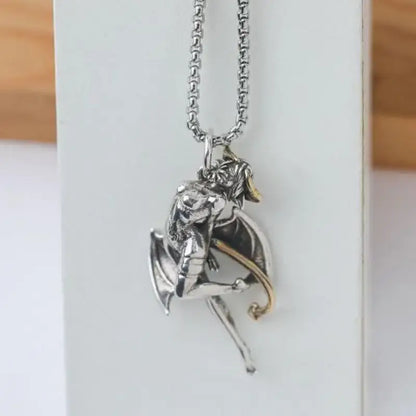 Silver and gold-toned anime mecha girl pendant necklace with intricate detailing in a punk style silver pendant necklace