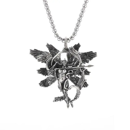 Silver pendant necklace featuring a silver-toned angelic anime mecha girl pendant with detailed wings and bow on chain