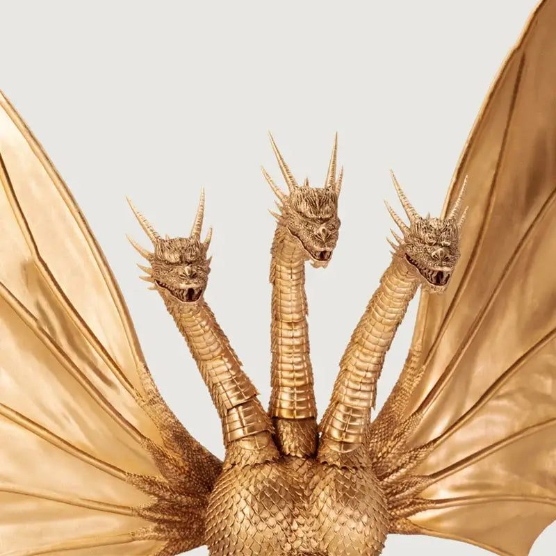 Golden three-headed godzilla figure with detailed scales and wings from anime merchandise sold out notice