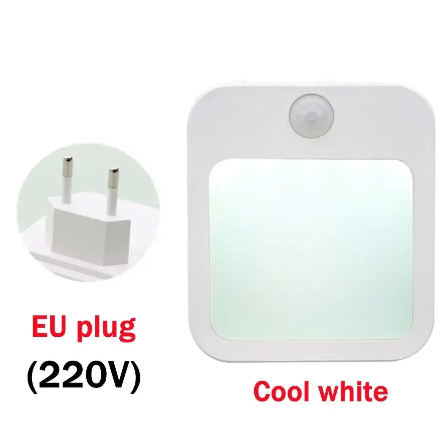White square-shaped anime motion sensor led night light with cool white panel and rounded corners for wireless use