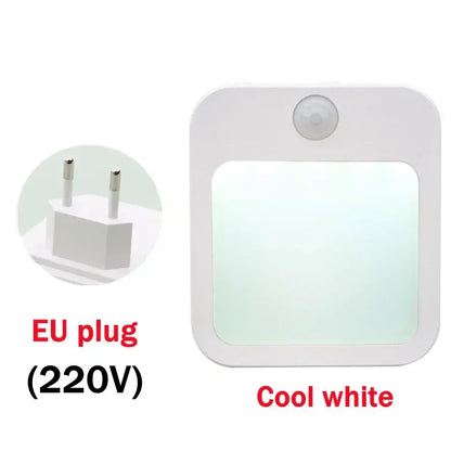 White square-shaped anime motion sensor led night light with cool white panel and rounded corners for wireless use