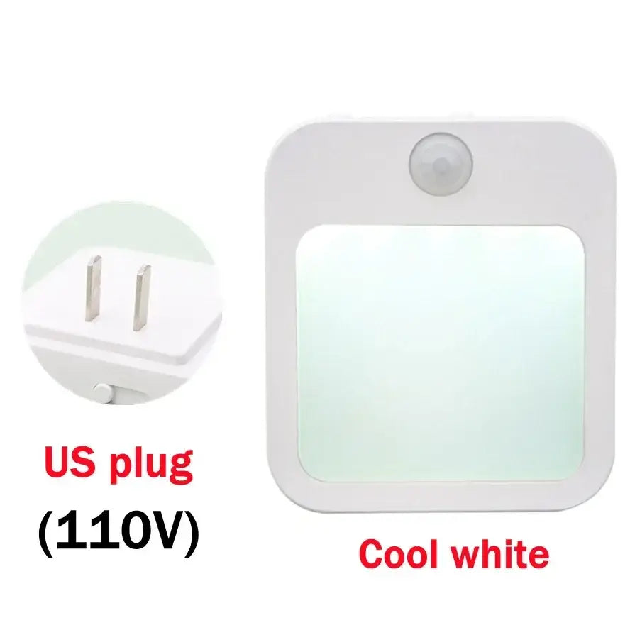 White square motion sensor led night light with cool white illumination for wireless dimmable cabinet use
