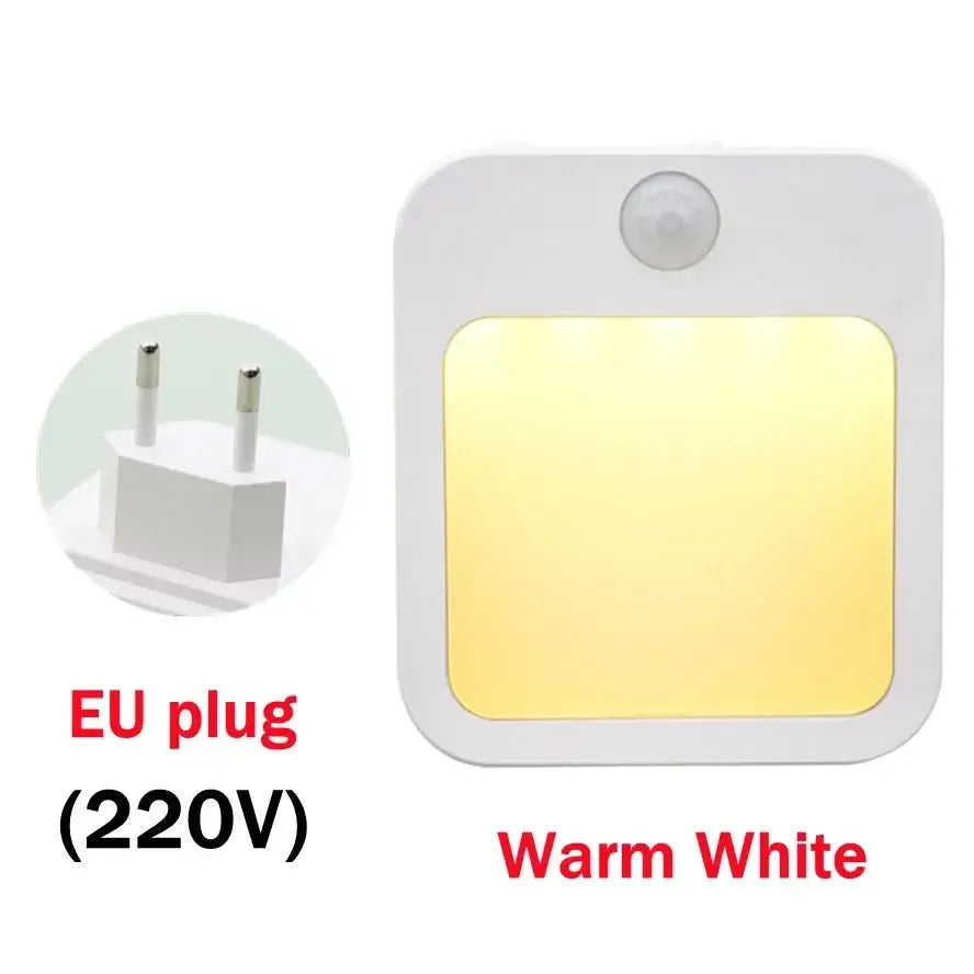 White square anime motion sensor led night light with warm white panel and eu plug for dimmable cabinet use