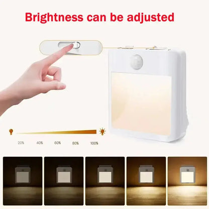 White rectangular anime motion sensor led night light with adjustable brightness and eu plug for cabinet use