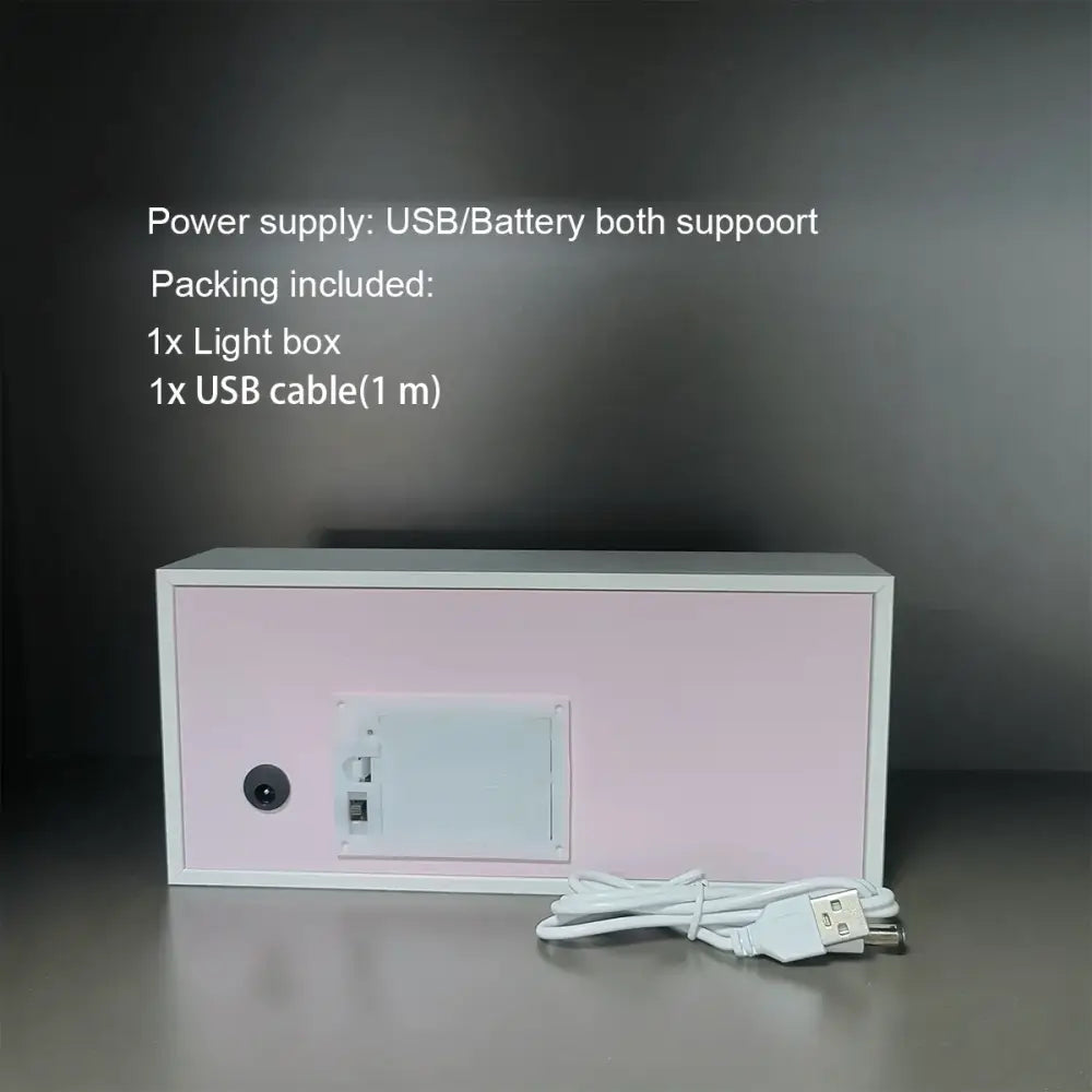 Pink rectangular anime paper-cut led light box with white frame and usb charging port with 7-color remote light