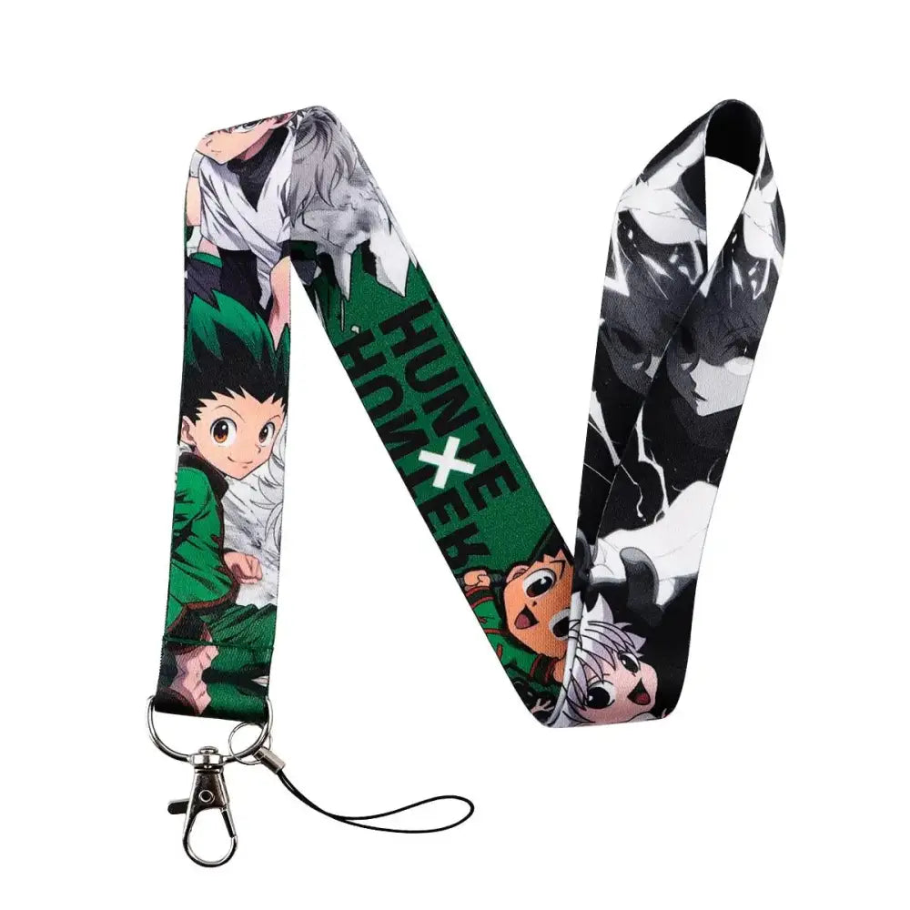 Green and black hunter x hunter anime series neck strap lanyard with metal clasp for id card holder use