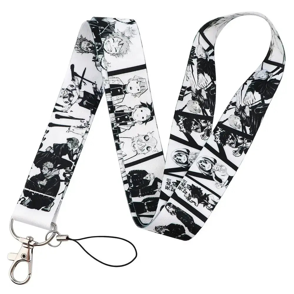 Black and white anime series neck strap lanyard with silver metal clasp for id card holder use