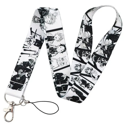 Black and white anime series neck strap lanyard with silver metal clasp for id card holder use