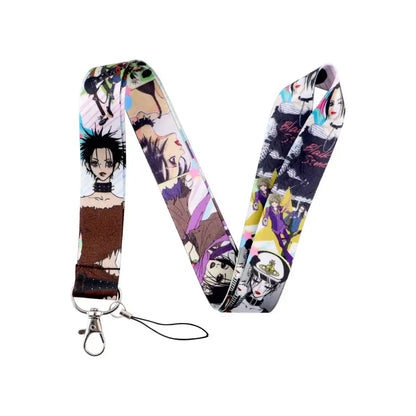 Colorful anime series neck strap lanyard with vibrant character collage and bold black outlines on white background for id cards