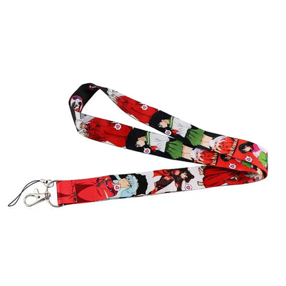 Red and black anime series neck strap lanyard with dynamic character poses and white accents for ID card holder use