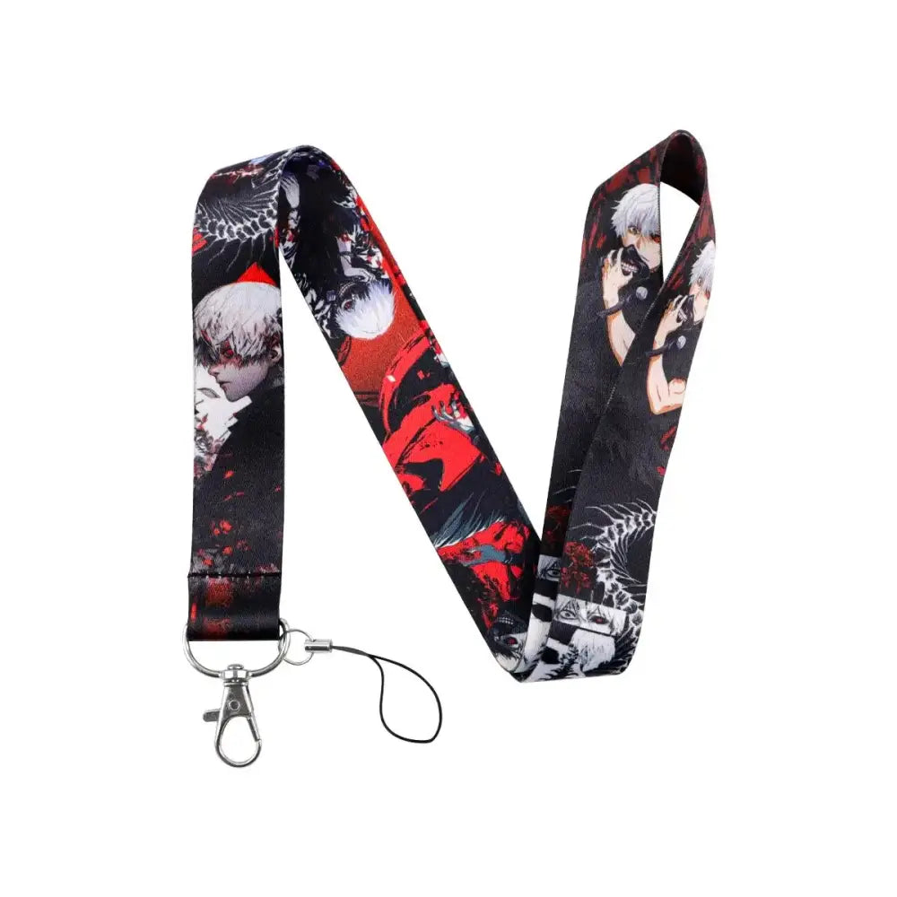 Black and red printed anime series neck strap lanyard with silver metal clasp for id card holder use