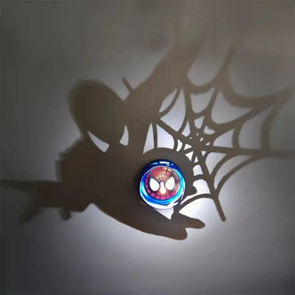 Circular spider-man-themed anime shadow projector lamp with glowing red and blue face design for kids room decor