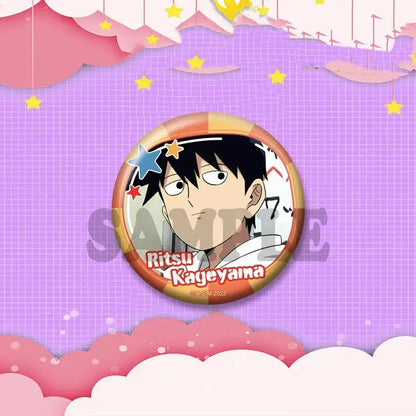 Circular anime shigeo kageyama cosplay badge with black hair character and colorful stars lapel pin for bags hats gifts