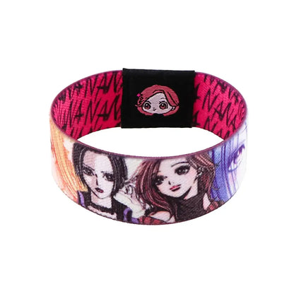 Pink and purple monster high themed wide band armband elastic wristband with cartoon illustrations for daily wear