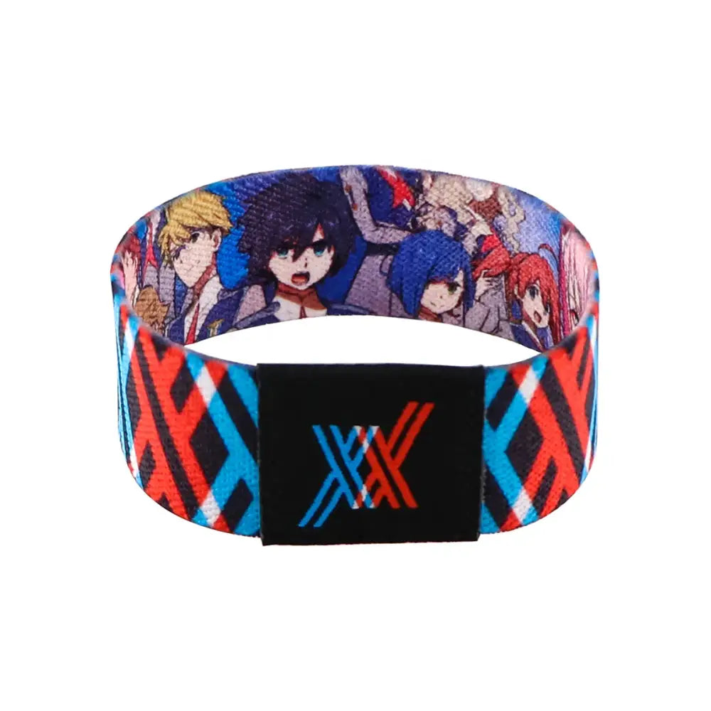 Anime stretch wristband bracelet featuring a wide band armband with colorful anime print and bold red blue patterns for daily wear