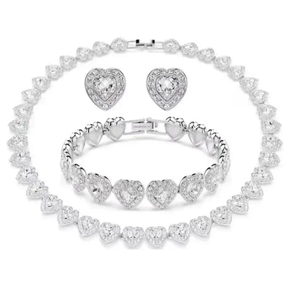 Silver heart-shaped anime tennis necklace in 925 sterling silver with clear crystals and intricate metalwork