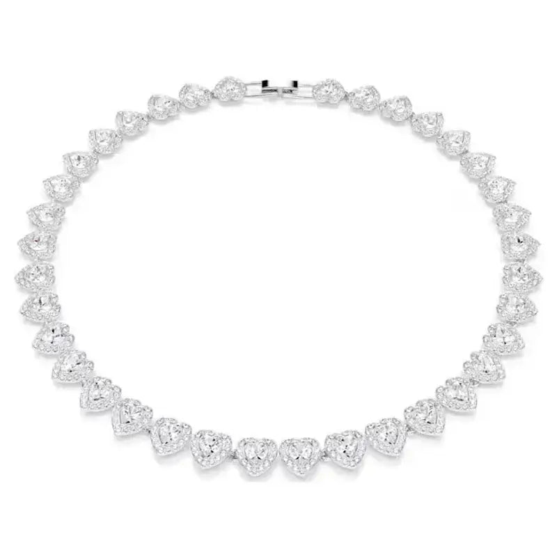 A sparkling silver heart-shaped sterling silver tennis necklace with a sleek clasp from anime tennis necklace collection