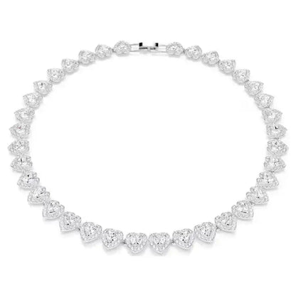 A sparkling silver heart-shaped sterling silver tennis necklace with a sleek clasp from anime tennis necklace collection