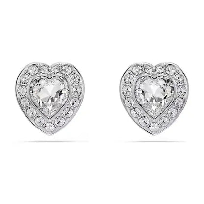 Heart-shaped sterling silver stud earrings with clear crystals complementing the anime tennis necklace design