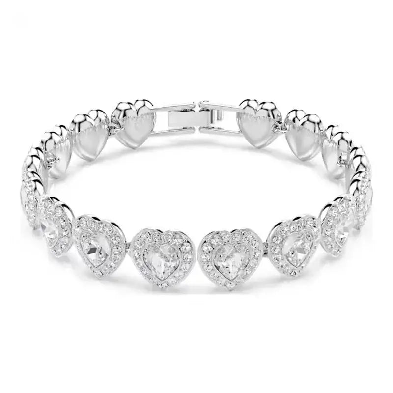 Silver heart-shaped bracelet with clear crystals and sleek clasp made of sterling silver for tennis necklace style
