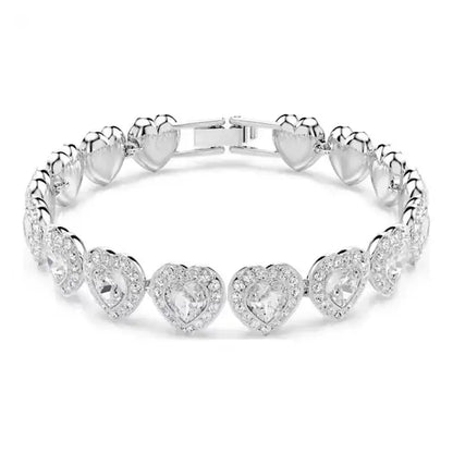 Silver heart-shaped bracelet with clear crystals and sleek clasp made of sterling silver for tennis necklace style