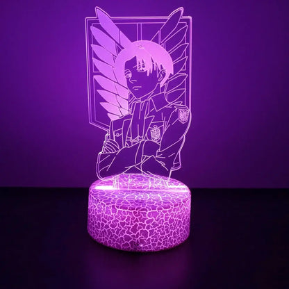 Purple glowing attack on titan levi 3d led lamp with acrylic panel wings remote control rgb night light