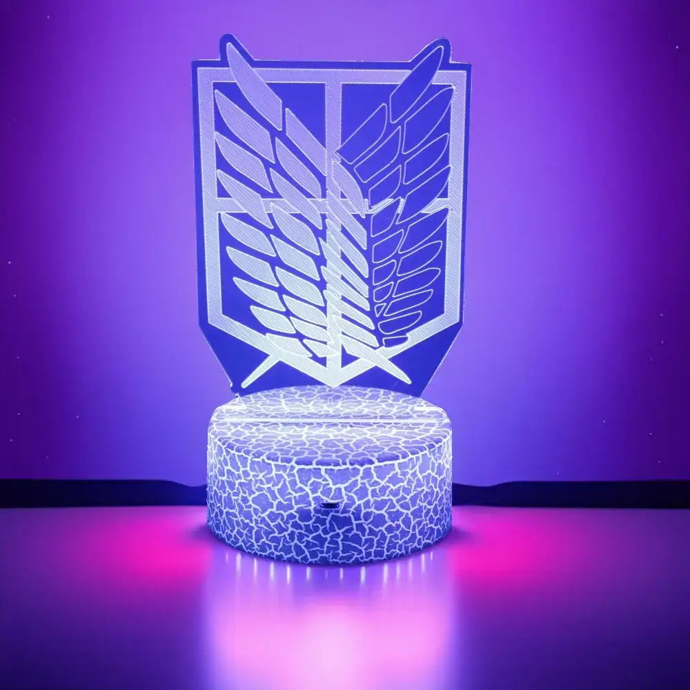 Attack on titan levi 3d led night light with glowing crackle pattern and translucent white emblem display RGB remote