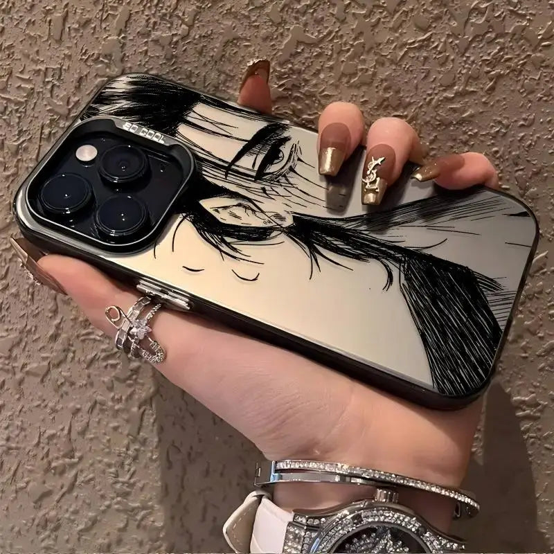 Attack on titan levi phone case black and white anime style with glossy finish featuring intricate character line art