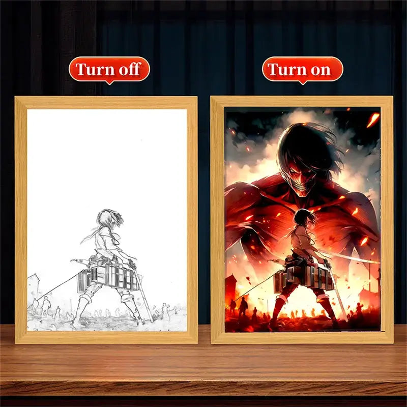 Attack on titan moonlight led photo frame with illuminated fiery red and orange titan diorama for bedroom decor