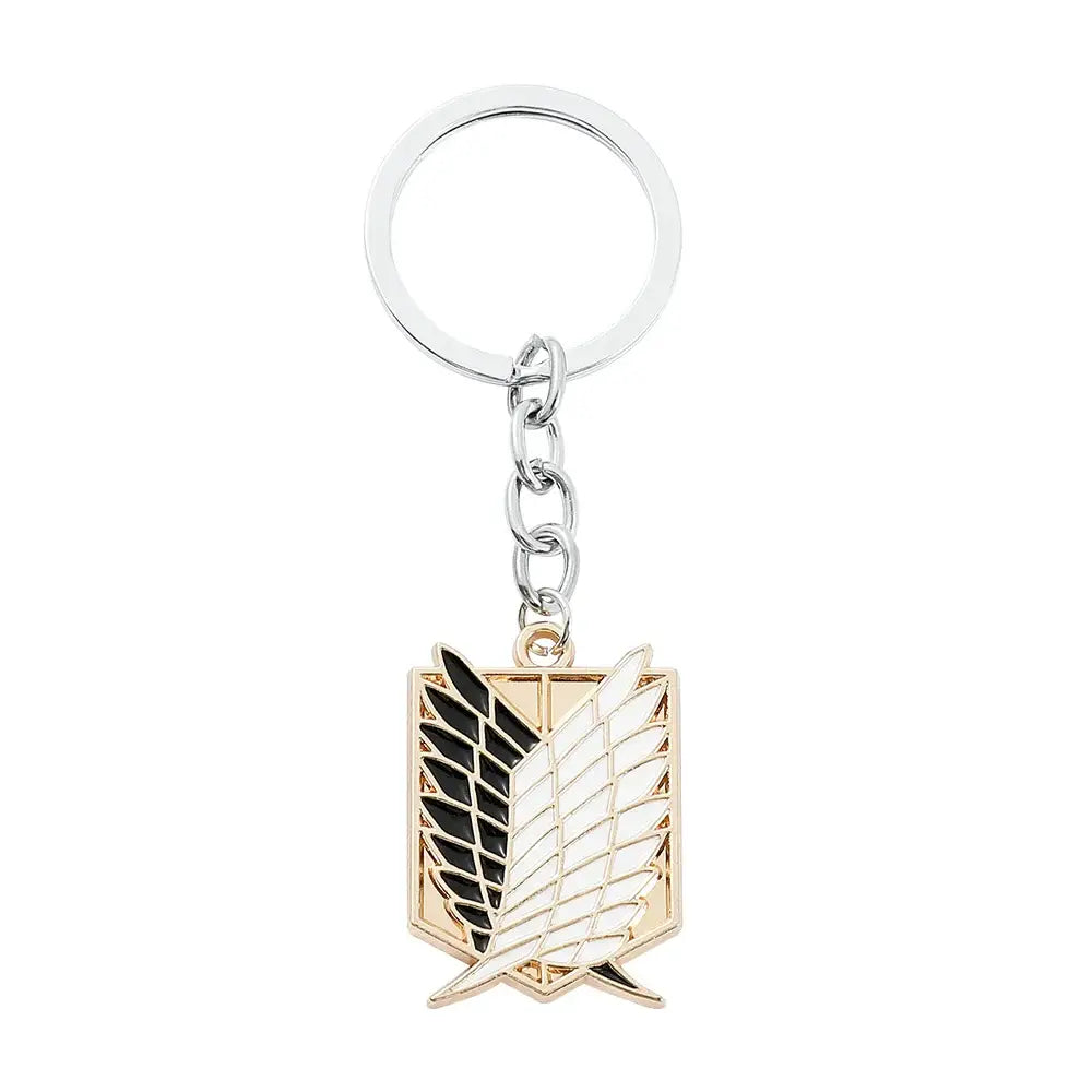 Silver and gold enamel scout regiment pin keychain featuring the iconic attack on titan emblem