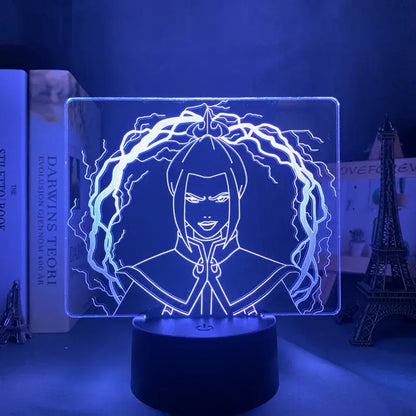 Blue-lit 3d acrylic azula night light with lightning design featuring finger touch and remote control features