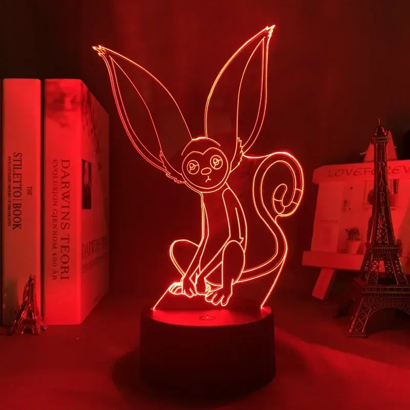 Red glowing eevee led night light made of 3d acrylic with finger touch and remote control features for bedroom use