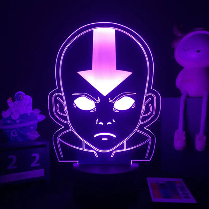 Avatar the last airbender aang purple glowing led night light with 3d face and arrow design perfect for night light use