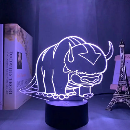 Avatar the last airbender aang led night light with a glowing white air nomad bison outline on a black base