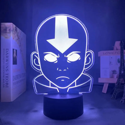 Avatar the last airbender aang led night light featuring a blue led night figure with glowing white arrow and neon outline