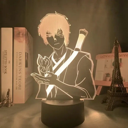 Avatar the last airbender aang led night light featuring a glowing translucent acrylic anime figure with blonde hair and sword
